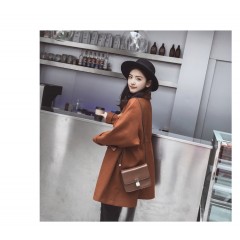 秋冬款毛呢大衣女中長款韓版寬松學院風森系小個子赫本呢子外套