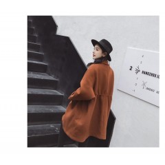 秋冬款毛呢大衣女中長款韓版寬松學院風森系小個子赫本呢子外套