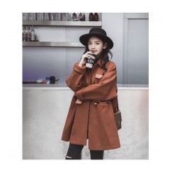 秋冬款毛呢大衣女中長款韓版寬松學院風森系小個子赫本呢子外套