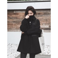 秋冬款毛呢大衣女中長款韓版寬松學院風森系小個子赫本呢子外套