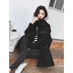 秋冬款毛呢大衣女中長款韓版寬松學院風森系小個子赫本呢子外套