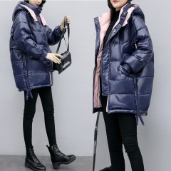 亮面羽絨棉女2019年新款中長款時(shí)尚寬松加厚休閑歐貨連帽冬裝外套