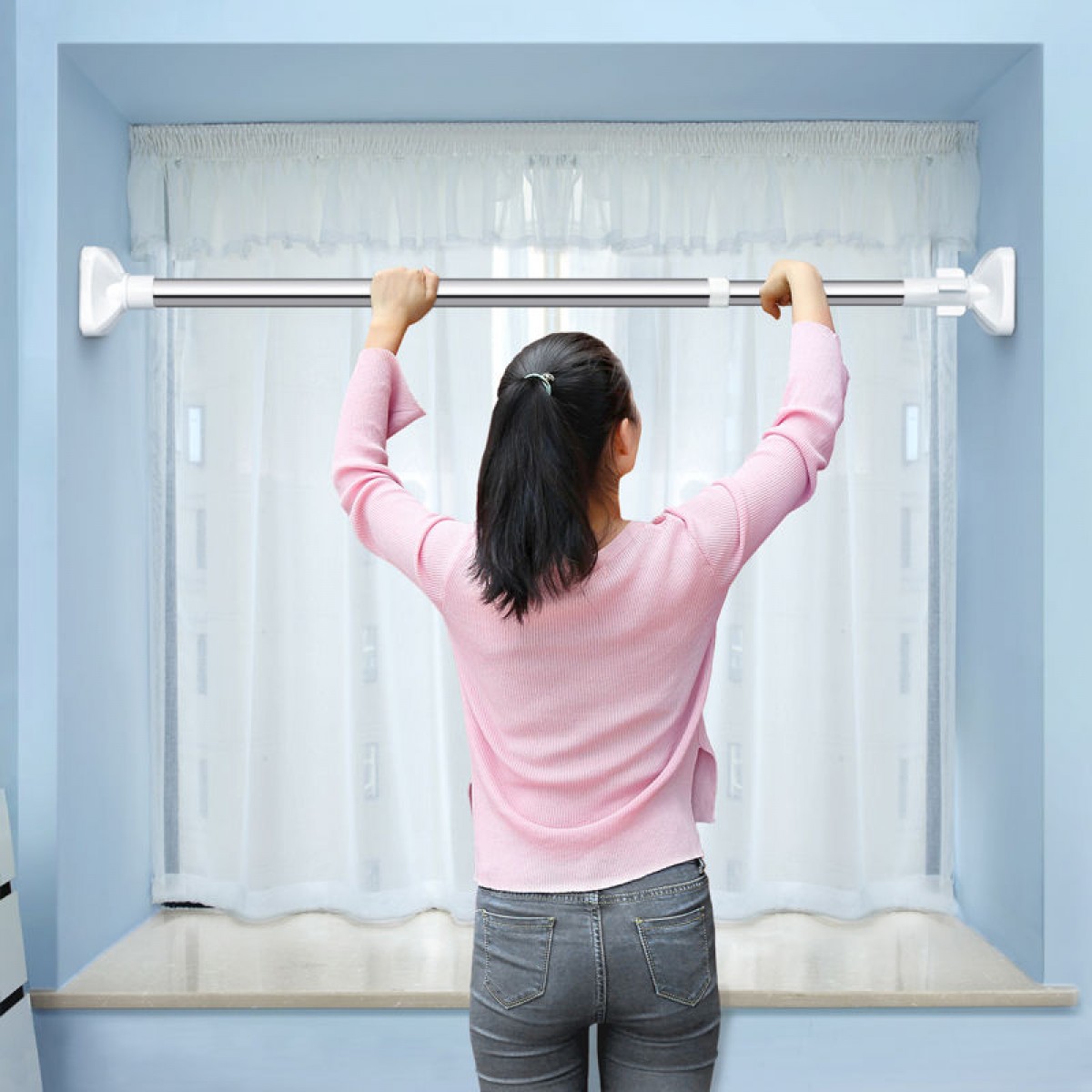 窗簾桿免打孔晾衣桿伸縮桿曬衣桿浴簾布桿套裝伸縮棍撐衣桿衣柜桿