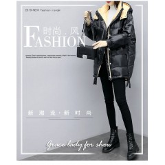 亮面羽絨棉女2019年新款中長款時(shí)尚寬松加厚休閑歐貨連帽冬裝外套
