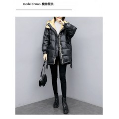 亮面羽絨棉女2019年新款中長款時(shí)尚寬松加厚休閑歐貨連帽冬裝外套
