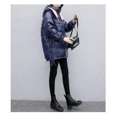 亮面羽絨棉女2019年新款中長款時(shí)尚寬松加厚休閑歐貨連帽冬裝外套