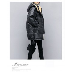 亮面羽絨棉女2019年新款中長款時(shí)尚寬松加厚休閑歐貨連帽冬裝外套