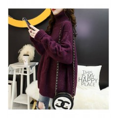 不加絨麻花高領(lǐng)毛衣套頭女加厚慵懶風寬松針織衫2019新款冬