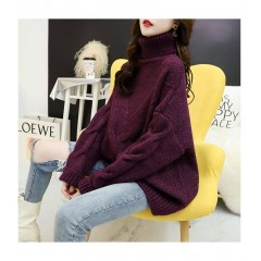 不加絨麻花高領(lǐng)毛衣套頭女加厚慵懶風寬松針織衫2019新款冬