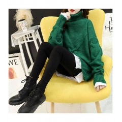 不加絨麻花高領(lǐng)毛衣套頭女加厚慵懶風寬松針織衫2019新款冬