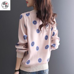 印花雪紡拼接T恤女2020秋裝新款寬松洋氣時尚薄款長袖上衣潮【15天內(nèi)發(fā)貨】