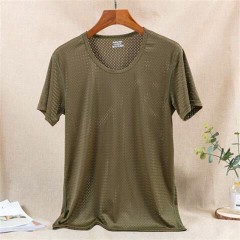夏季冰絲網眼短袖男T薄款鏤空透氣速干t恤韓版修身運動上衣