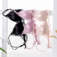 婷美無(wú)鋼圈天蠶真絲文胸法式性感三角杯內(nèi)衣蕾絲細(xì)帶薄款女士?jī)?nèi)衣