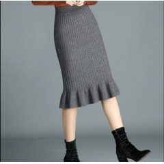 冬季厚款毛線(xiàn)魚(yú)尾一步裙高腰百搭中長(zhǎng)款針織包臀裙半身裙女