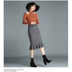 冬季厚款毛線(xiàn)魚(yú)尾一步裙高腰百搭中長(zhǎng)款針織包臀裙半身裙女