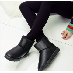 冬季皮面雪地靴女防水防滑短筒保暖加絨加厚短靴韓版靴子學生棉鞋