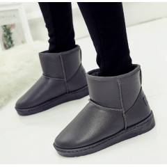 冬季皮面雪地靴女防水防滑短筒保暖加絨加厚短靴韓版靴子學生棉鞋