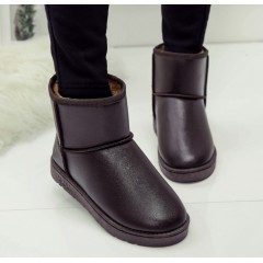 冬季皮面雪地靴女防水防滑短筒保暖加絨加厚短靴韓版靴子學生棉鞋
