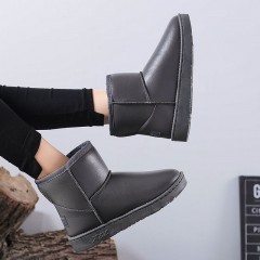 冬季皮面雪地靴女防水防滑短筒保暖加絨加厚短靴韓版靴子學生棉鞋