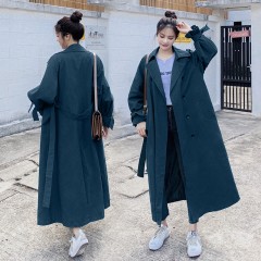 秋裝新款韓版卡其色風(fēng)衣女中長(zhǎng)款過(guò)膝百搭寬松休閑外套女春秋