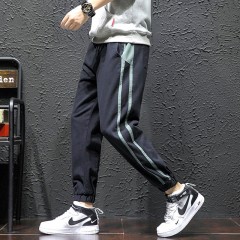 褲子男春夏新款男士韓版潮流百搭條紋寬松休閑長褲運動褲小腳褲