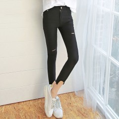 韓都衣舍2017春季新款不加絨薄款破洞外穿打底褲女九分褲韓版夏季 領(lǐng)券下單立減/單件包郵/先拍先發(fā)貨！